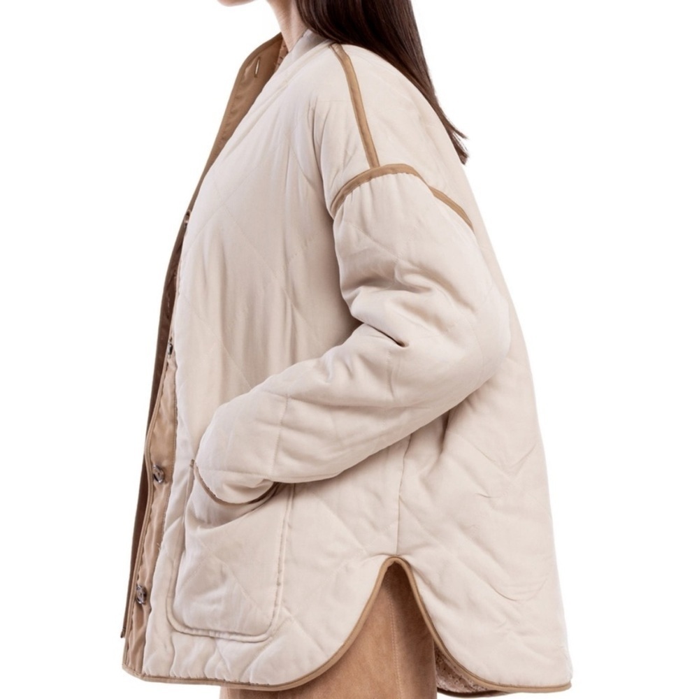 BLANK NYC Reversible Quilted Puffy Jacket Button Coat Cream Neutral Floral Print - Picture 4 of 11